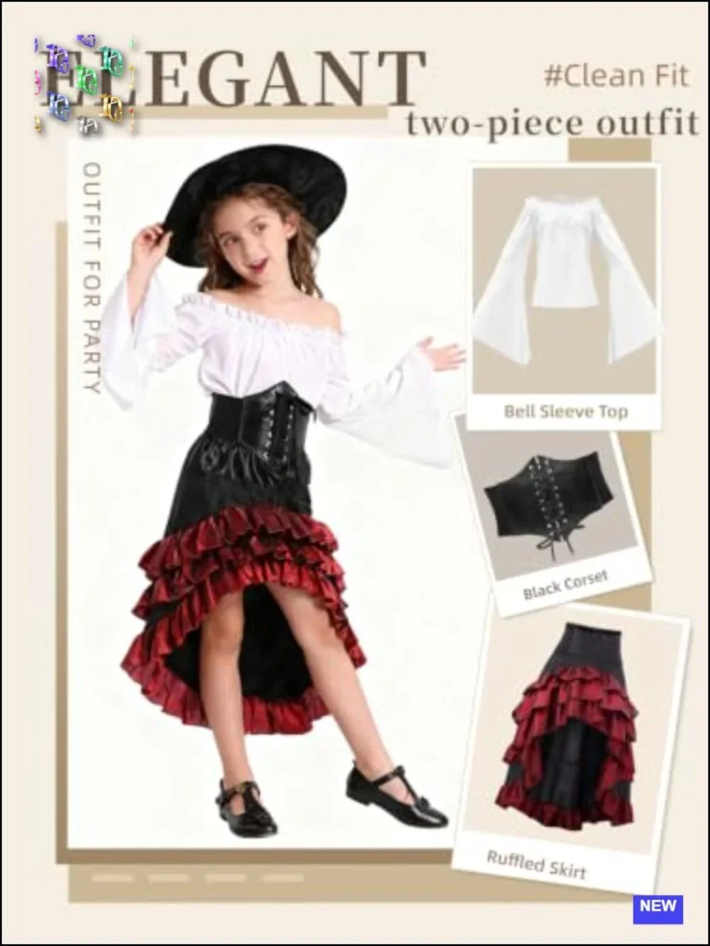 Girls Pirate Costume Medieval Renaissance Dress with Waist Belt & Headscarf